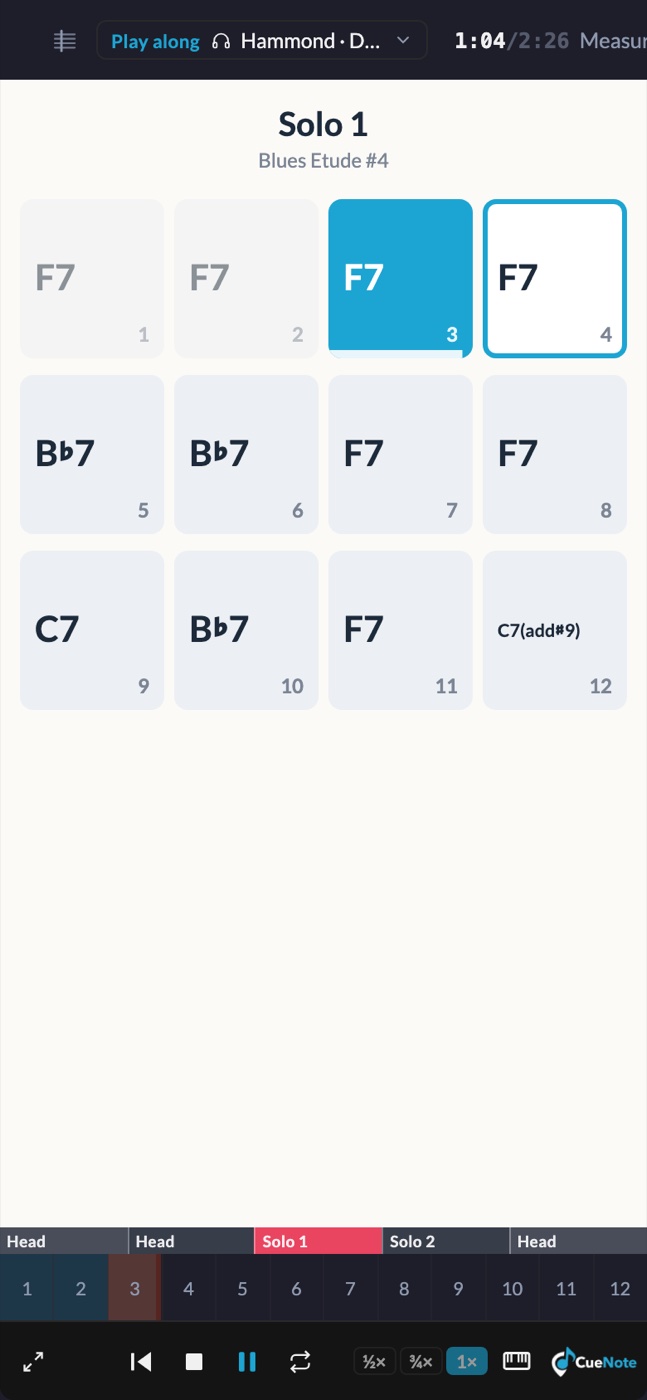 The solo chord chart on a phone